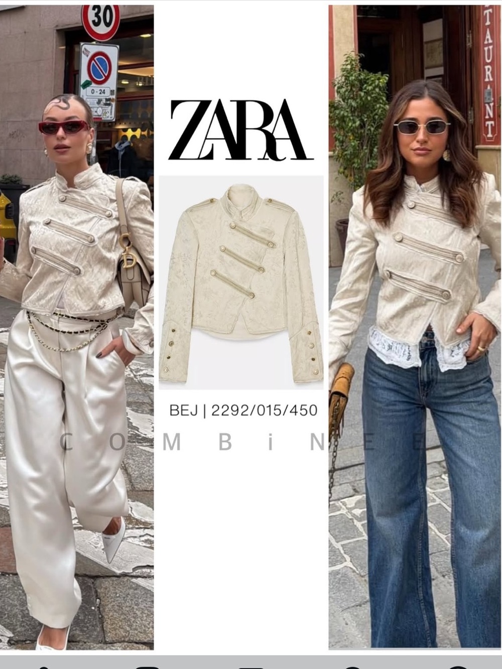 Zara Cream Military-Style Double-Breasted Jacket